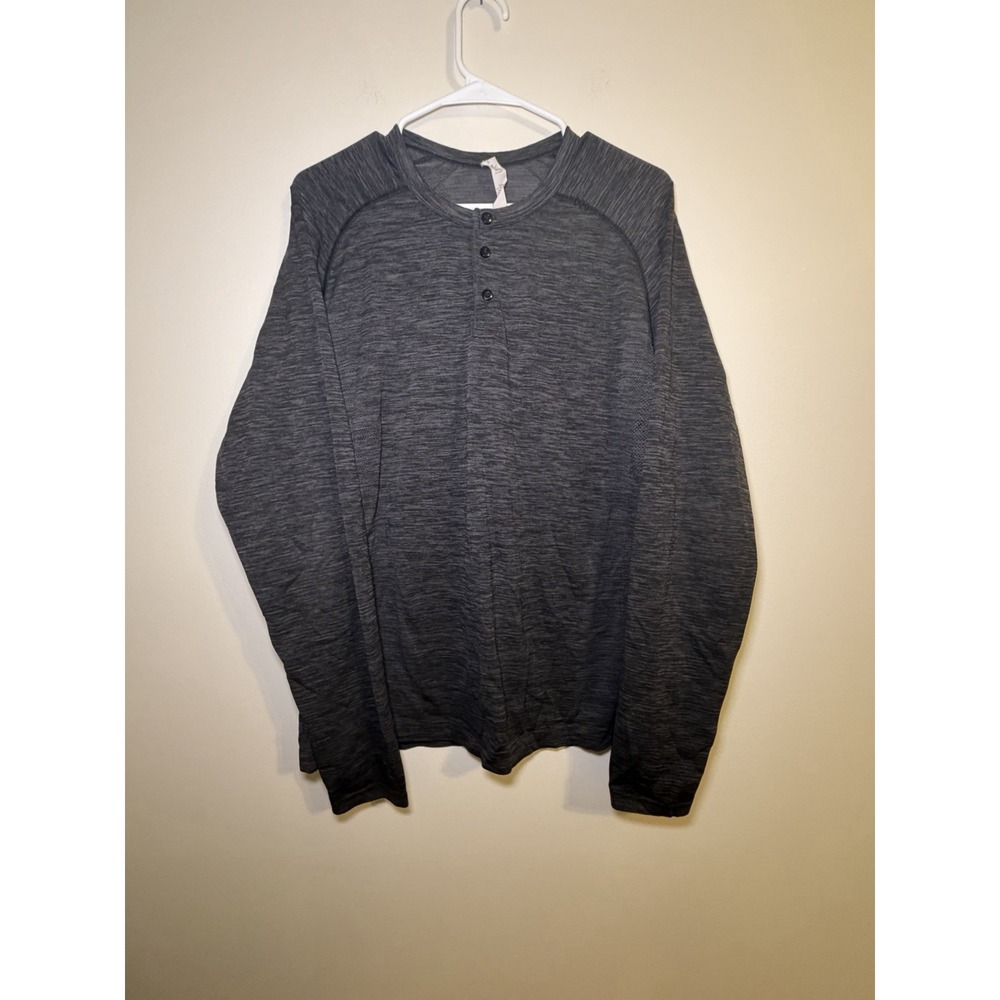Lululemon Performance Henley Shirt Mens‎ Large Dark Gray Polyester Nylon